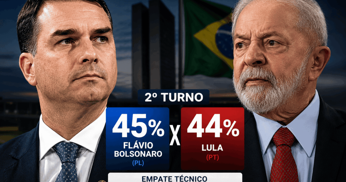 Flávio Bolsonaro tem 45% e Lula 44% em eventual 2º turno, diz PoderData/Aya