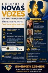 Lions Clube promove I Simpósio Novas Vozes sobre saúde mental e prevenção ao suicídio