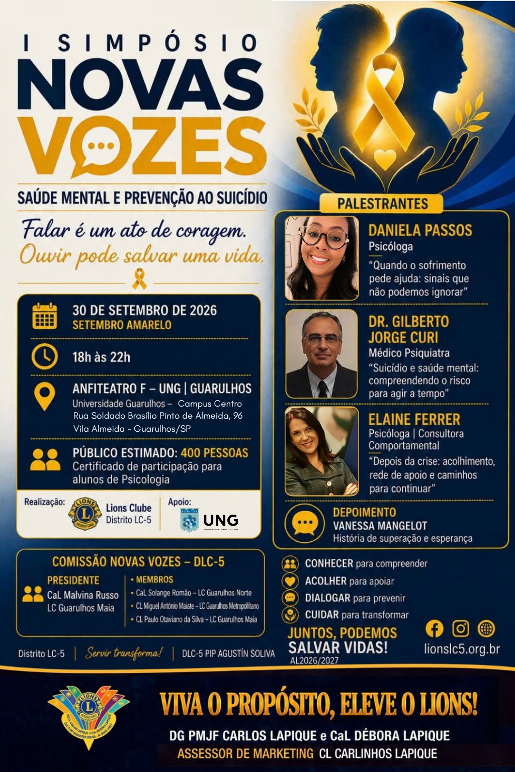 Lions Clube promove I Simpósio Novas Vozes sobre saúde mental e prevenção ao suicídio Lions Clube promove I Simpósio Novas Vozes sobre saúde mental e prevenção ao suicídio