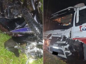 Motociclista invade pista contrária, bate de frente com caminhão e duas pessoas morrem em rodovia de SP