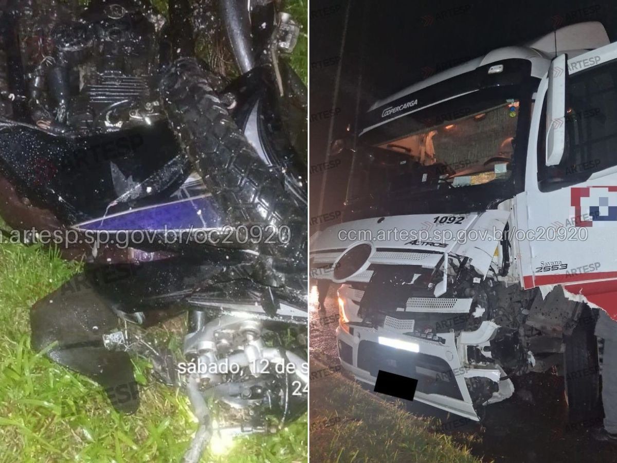 Motociclista invade pista contrária, bate de frente com caminhão e duas pessoas morrem em rodovia de SP Motociclista invade pista contrária, bate de frente com caminhão e duas pessoas morrem em rodovia de SP